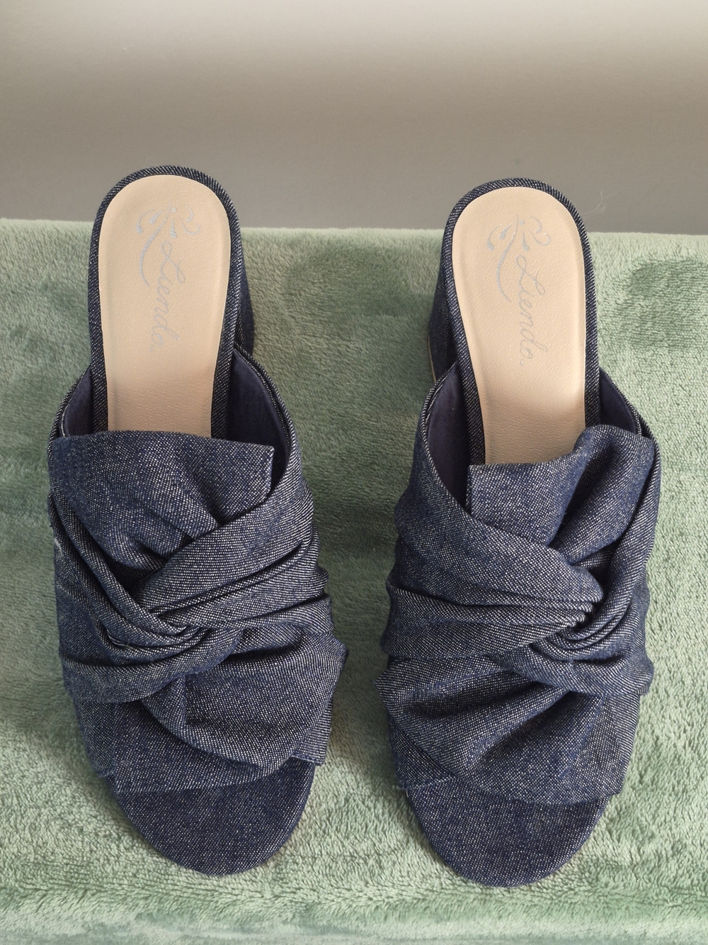 Twisted Knot Denim Slide Mules in Navy